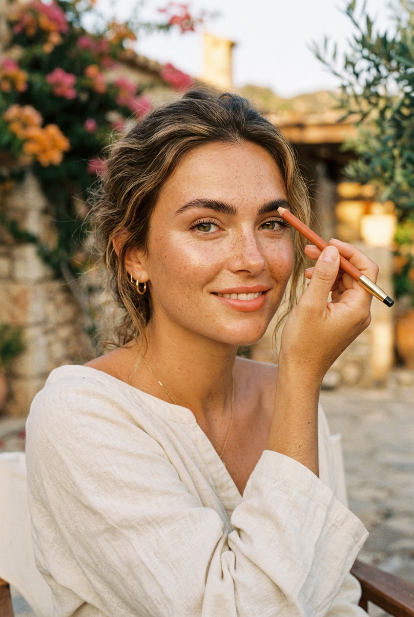 Sun-Kissed Model Holding TerraGlow Pencil Golden Hour Lifestyle Shot