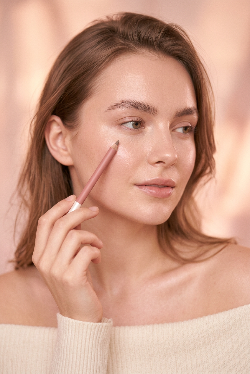 Soft Glowing Model Holding RosePearl Pencil Romantic Editorial Shot