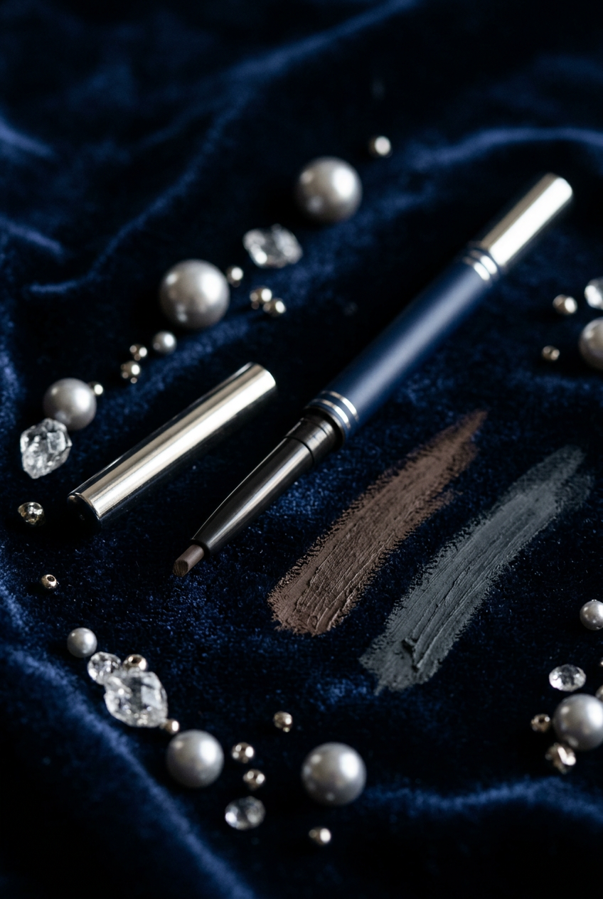MidnightBrow Pencil Detail on Velvet with Silver Pearls